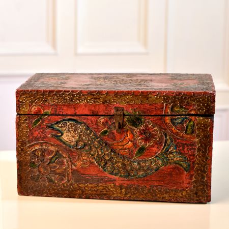 Antique Brown Wooden Box for Storage and Decoration